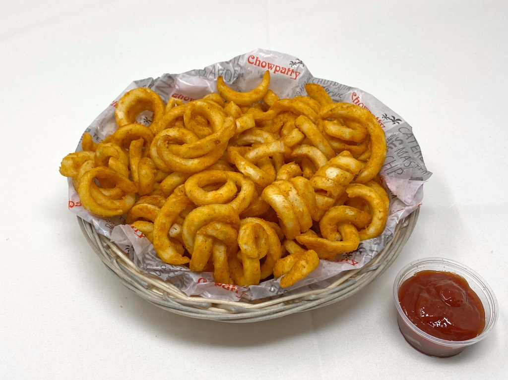 One basket of crispy curly fries